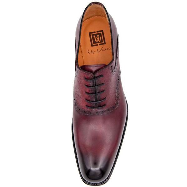 Ugo Vasare "Hudson" Burnished Calfskin Lace-Up Oxford Burgundy
