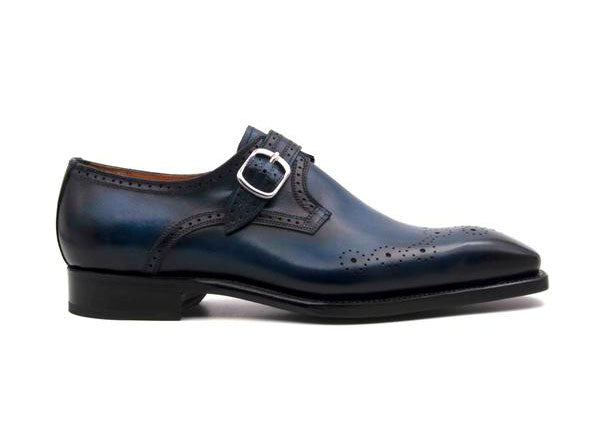 Ugo Vasare "Eric" Burnished Calfskin Monkstrap Shoe Blue