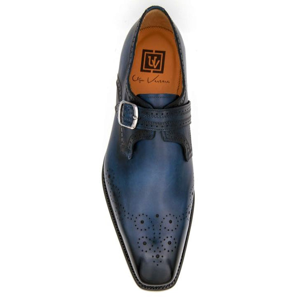Ugo Vasare "Eric" Burnished Calfskin Monkstrap Shoe Blue