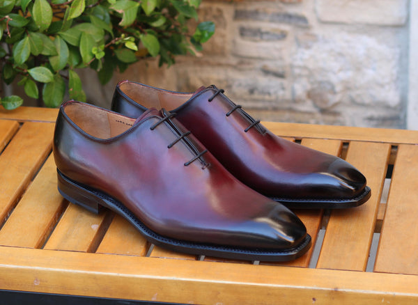 Ugo Vasare "Jason Sr" Burnished Calfskin Lace-Up Oxford Burgundy