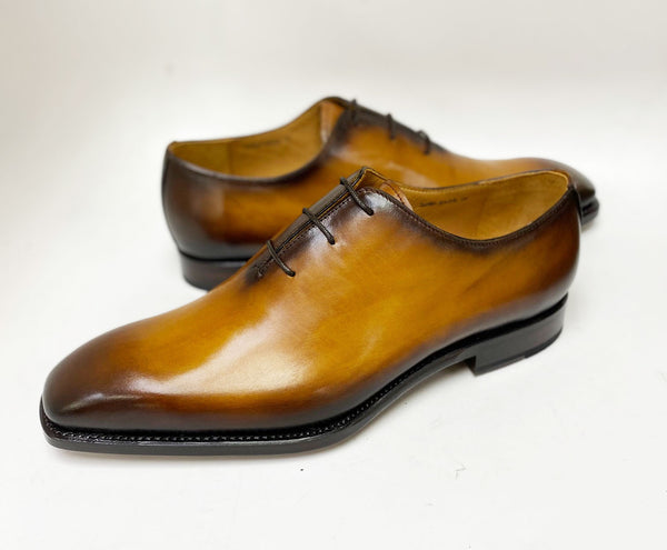 Ugo Vasare "Jason Sr" Burnished Calfskin Lace-Up Oxford Caramel