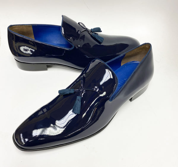 Jean Pierre Shiny Calfskin Tasseled Loafer - Navy