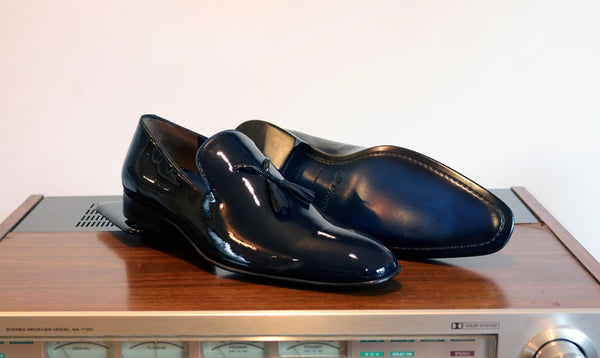 Jean Pierre Shiny Calfskin Tasseled Loafer - Navy