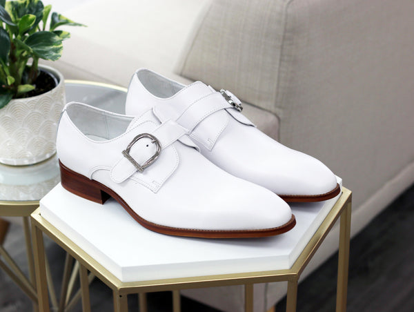 Carrucci Monkstrap Calfskin Shoe - White