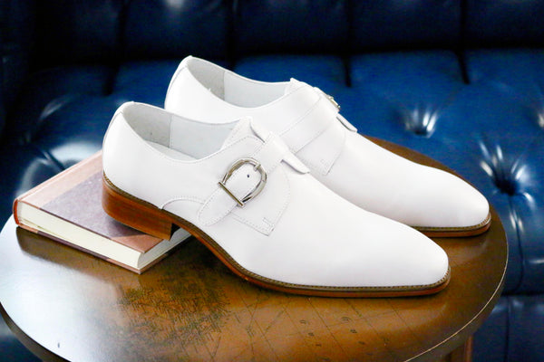 Carrucci Monkstrap Calfskin Shoe - White