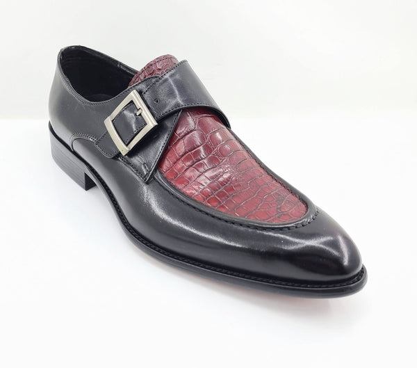 C&E Shoes Calfskin Monkstrap - Black/Burgundy