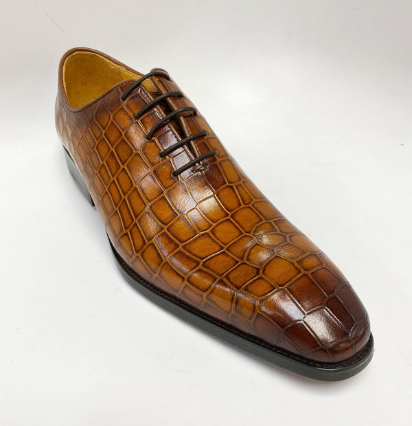 C&E Shoes Crocodile Embossed Oxford - Cognac