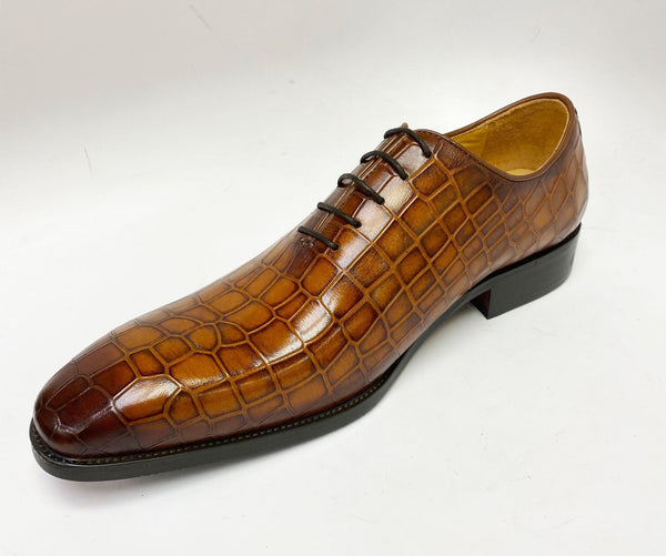 C&E Shoes Crocodile Embossed Oxford - Cognac