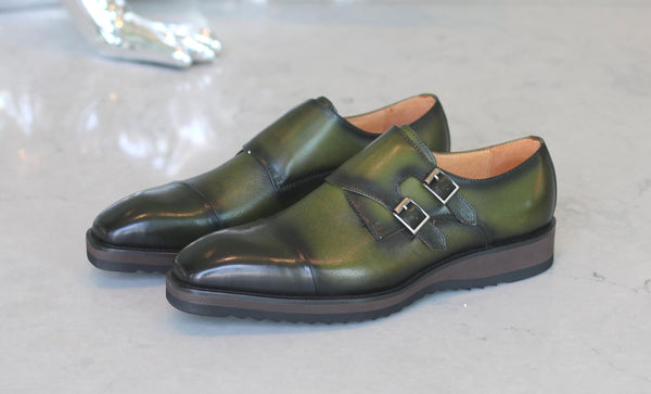Maurice Calfskin Monkstrap Shoe - Olive