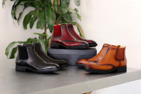 C&E Shoes Burnished Calfskin Chelsea Boot - Black