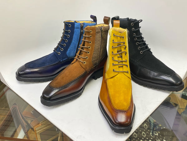 C&E Shoes Calfskin Suede Boot - Cognac/Yellow