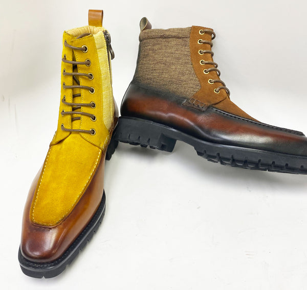 C&E Shoes Calfskin Suede Boot - Cognac/Yellow