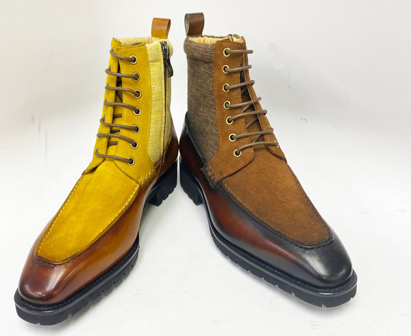 C&E Shoes Calfskin Suede Boot - Cognac/Yellow