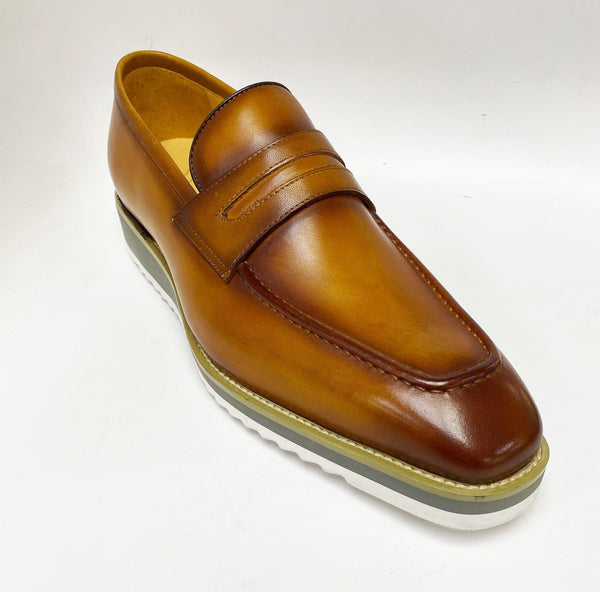 Carrucci Calfskin Penny Loafer - Cognac