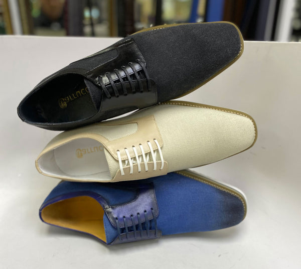 C&E Leather & Fabric Lace-up Oxford - Denim
