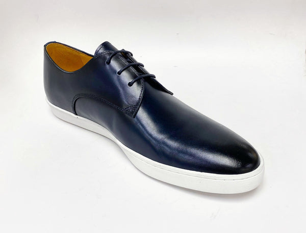 C&E Shoes Calfskin Lace-Up Sneaker - Navy