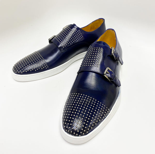 C&E Shoes Calfskin Double Monkstrap - Navy