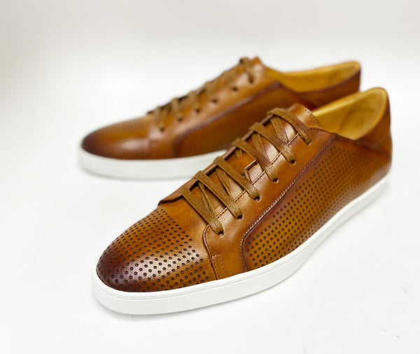 C&E Shoes Calfskin Lace-Up Sneaker - Cognac