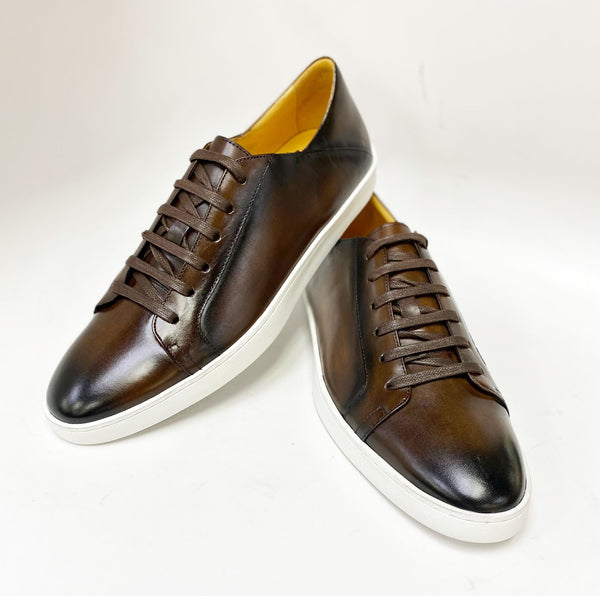 C&E Shoes Calfskin Lace-Up Sneaker - Chestnut
