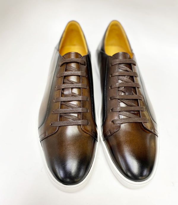 C&E Shoes Calfskin Lace-Up Sneaker - Chestnut