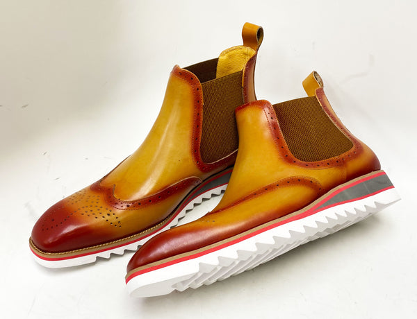 C&E Shoes Calfskin Wingtip Boot - Cognac