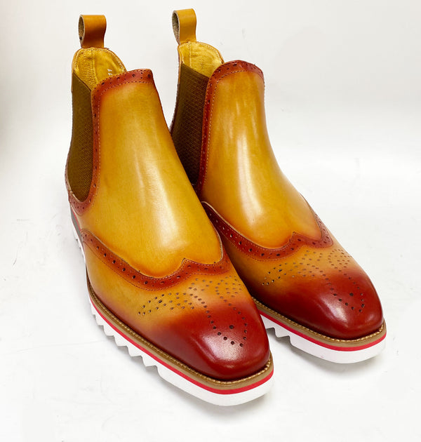 C&E Shoes Calfskin Wingtip Boot - Cognac