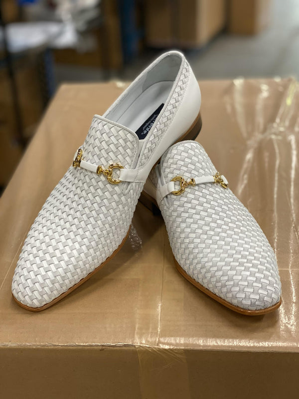 Corrente Woven Calfskin Suede Shoe - White
