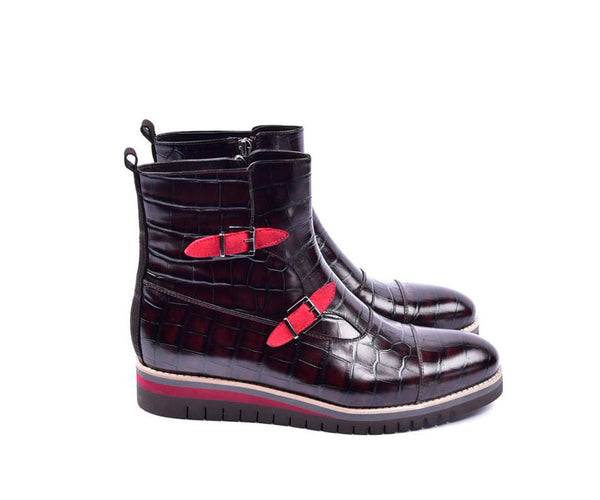 Corrente Crocodile Calfskin Boot - Black