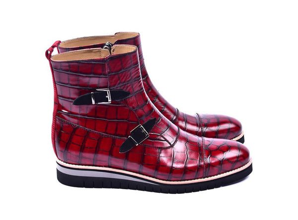Corrente Crocodile Calfskin Boot - Red