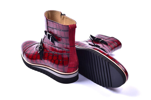 Corrente Crocodile Calfskin Boot - Red