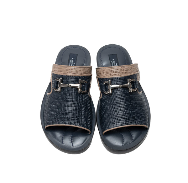 Corrente Perforated Calfskin Sandal - Navy