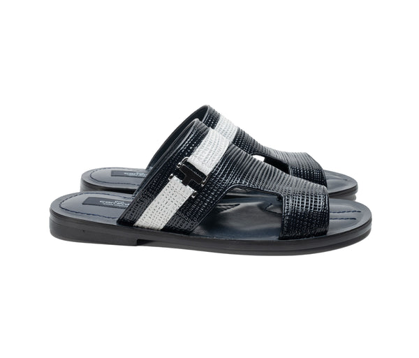 Corrente Perforated Calfskin Sandal - Navy