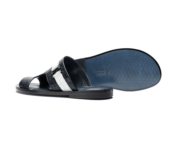 Corrente Perforated Calfskin Sandal - Navy