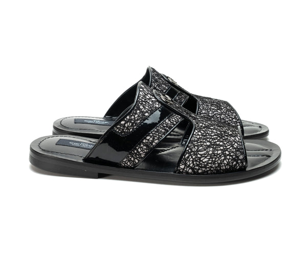 Corrente Linen Calfskin Sandal - Black