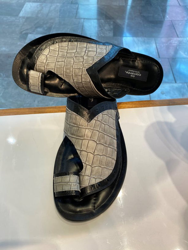 Corrente Printed Calfskin Sandal - Taupe/Black