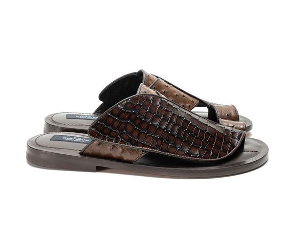 Corrente Printed Calfskin Sandal - Tobacco