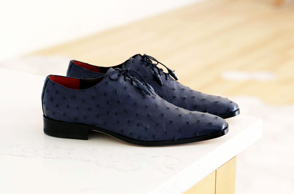 Pelle Exotics Ostrich Quill Oxford - Blue