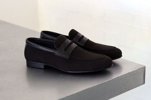 C&E Shoes Canvas Calfskin Loafer - Black