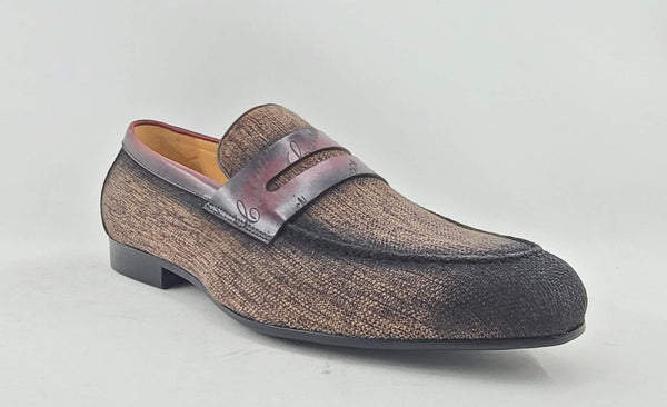 C&E Shoes Canvas Calfskin Loafer - Brown/Burgundy
