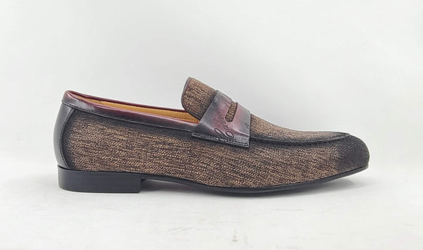 C&E Shoes Canvas Calfskin Loafer - Brown/Burgundy