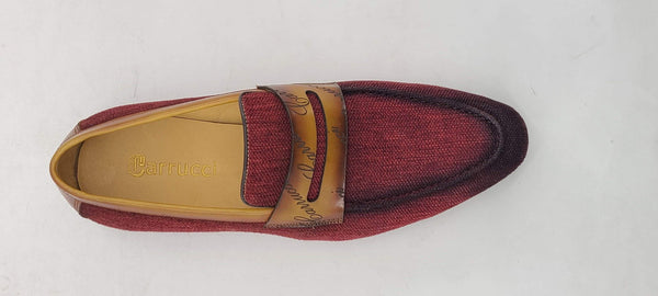 Carrucci Canvas Calfskin Loafer - Burgundy/Camel