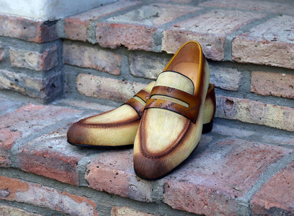 C&E Shoes Canvas Calfskin Loafer - Yellow/Brown