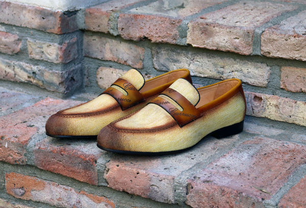 C&E Shoes Canvas Calfskin Loafer - Yellow/Brown