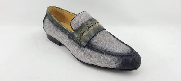 C&E Shoes Canvas Calfskin Loafer - Grey/Olive