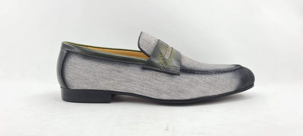 C&E Shoes Canvas Calfskin Loafer - Grey/Olive