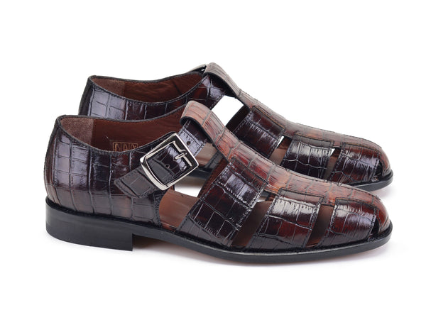 Pelle Crocodile Calfskin Sandal - Brown