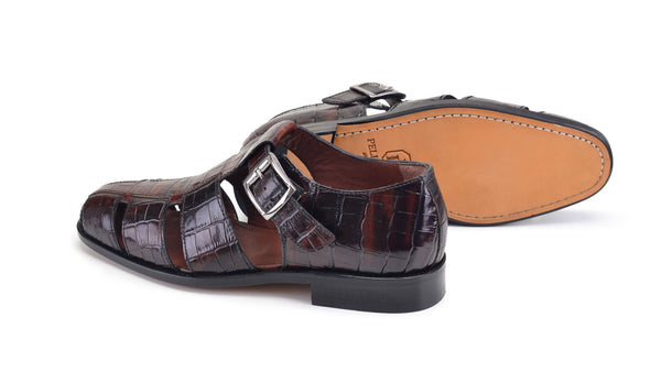 Pelle Crocodile Calfskin Sandal - Brown