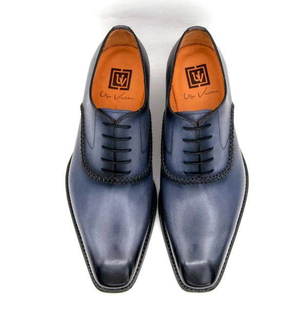 Ugo Vasare "Daniel" Burnished Calfskin Lace-Up Oxford Grey