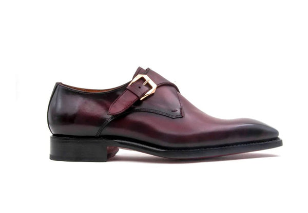 Ugo Vasare "Edward Sr." Burnished Calfskin Monkstrap Shoe Burgundy