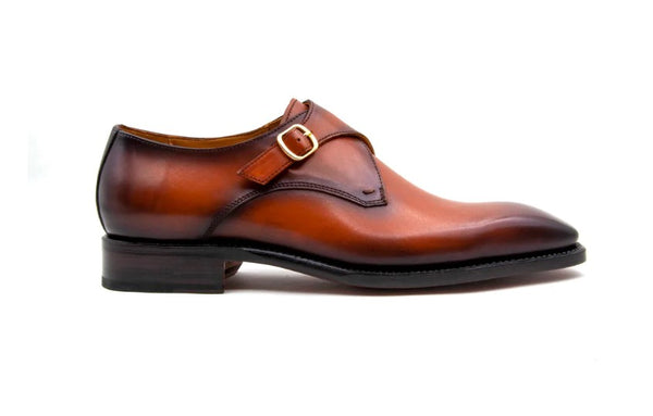 Ugo Vasare "Edward Sr." Burnished Calfskin Monkstrap Shoe Camel